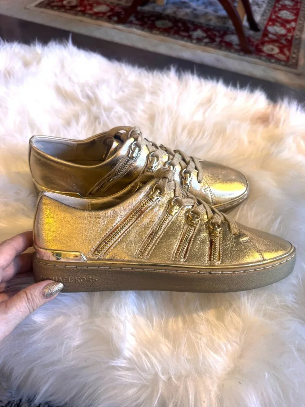 Women Michael Kors  golden leather Chelsie sneakers sz 7,5 NWOT